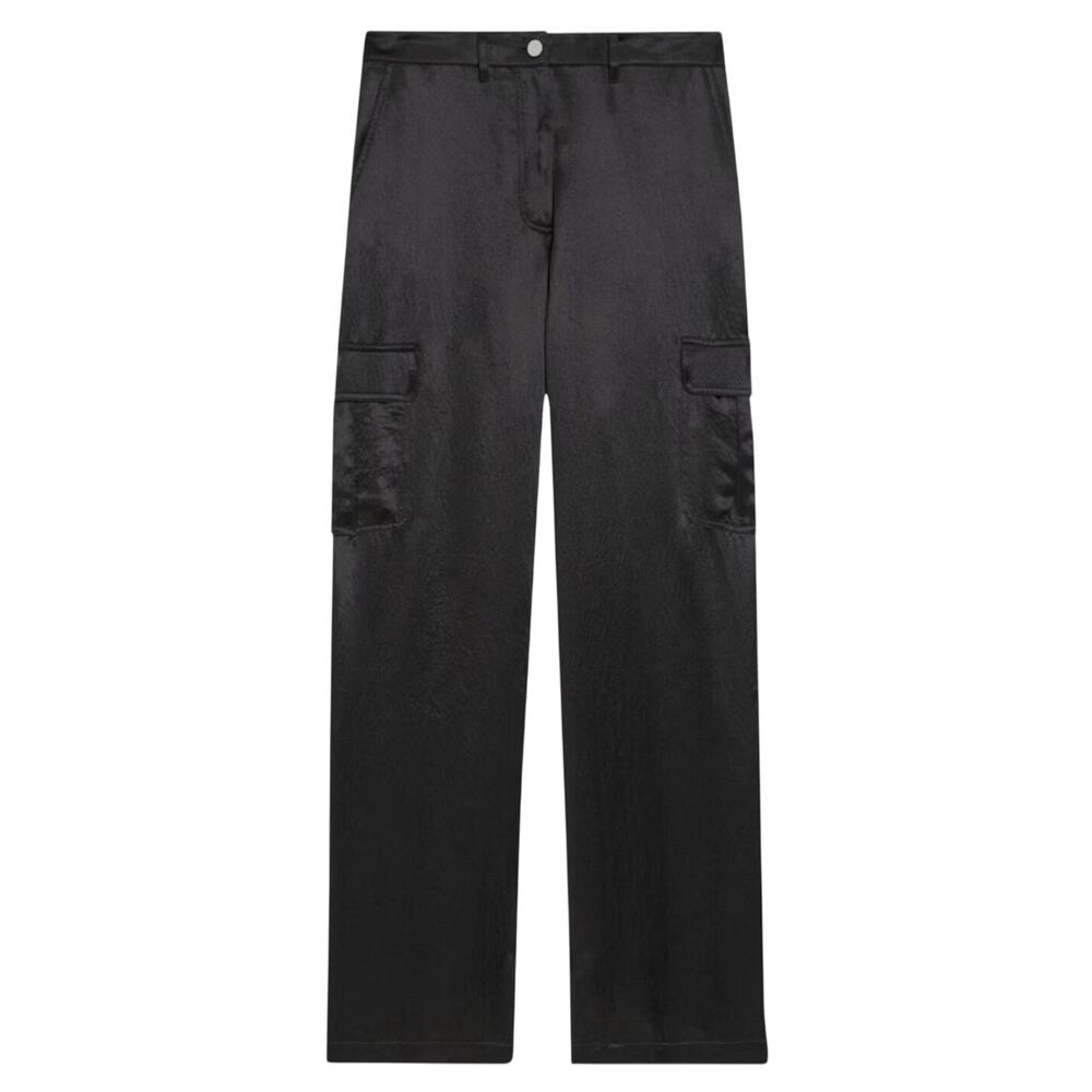 Theory Textured Satin Cargo Pants Women’s 16 Black Crushed Acetate NWT N0509214